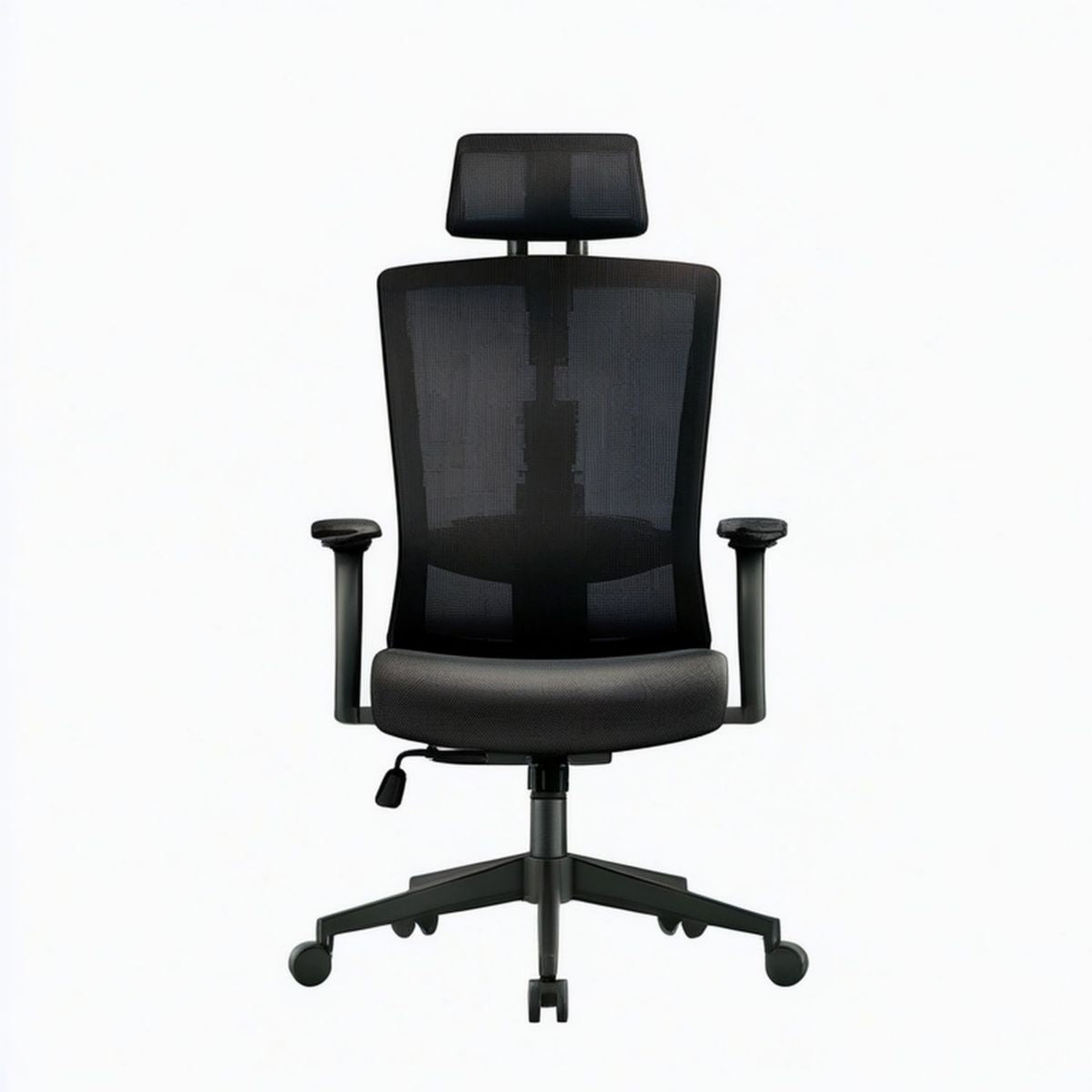 Ergonomiczne czarne krzesło obrotowe z zagłówkiem, siatka nylonowa, 64 × 65 × 116–126 cm