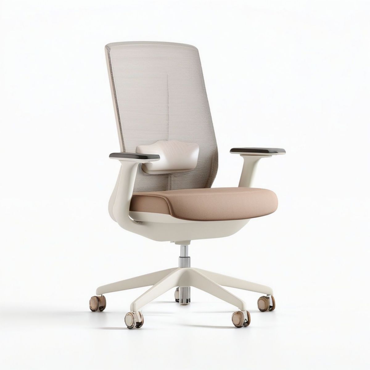 Ergonomiczne obrotowe krzesło biurowe z siatkowym oparciem, beżowo-kremowe, 64 x 60 x 110–118 cm