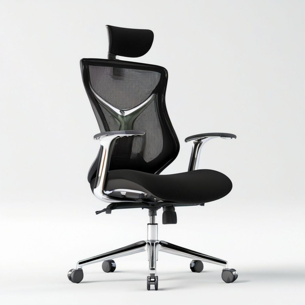 Ergonomiczny fotel biurowy obrotowy z regulowanym zagłówkiem Czarny/Srebrny 65 x 65 x 120–130 cm