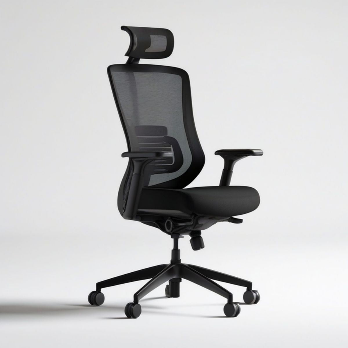 Ergonomiczny fotel biurowy obrotowy z zagłówkiem, czarny, 66 x 66 x 116–126 cm
