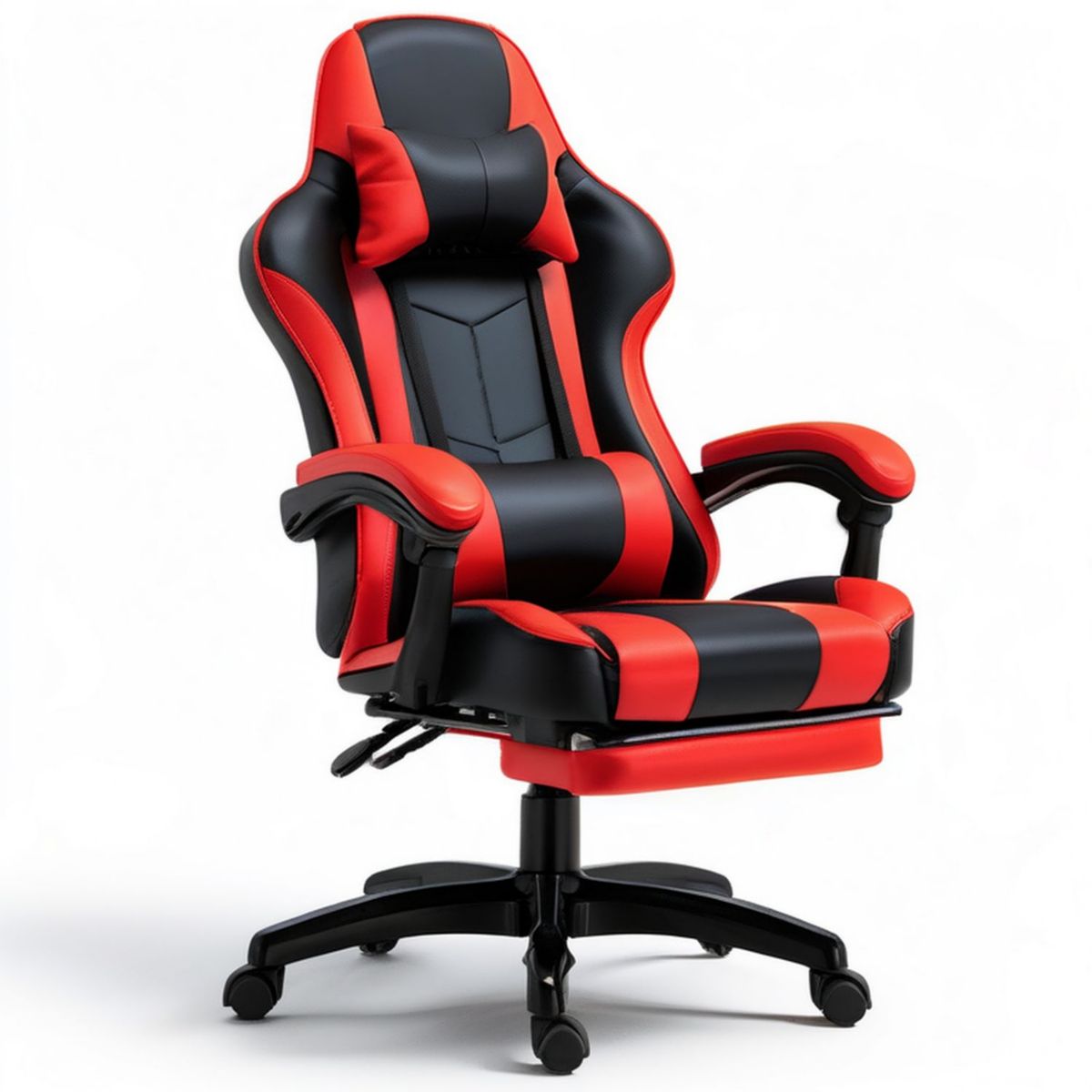 Fotel gamingowy obrotowy z regulacją wysokości 67 x 67 x 118–128 cm, czarno-czerwony, ekoskóra PU