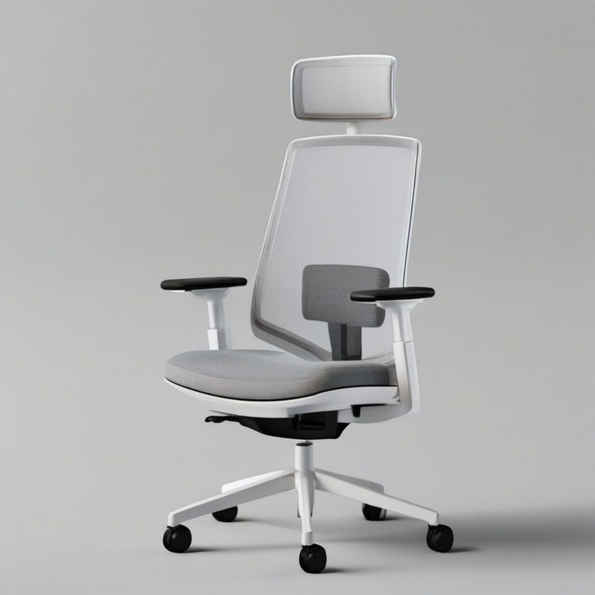 Ergonomiczny fotel biurowy z zagłówkiem 66 x 66 x 118–128 cm Biały/Szary/Czarny