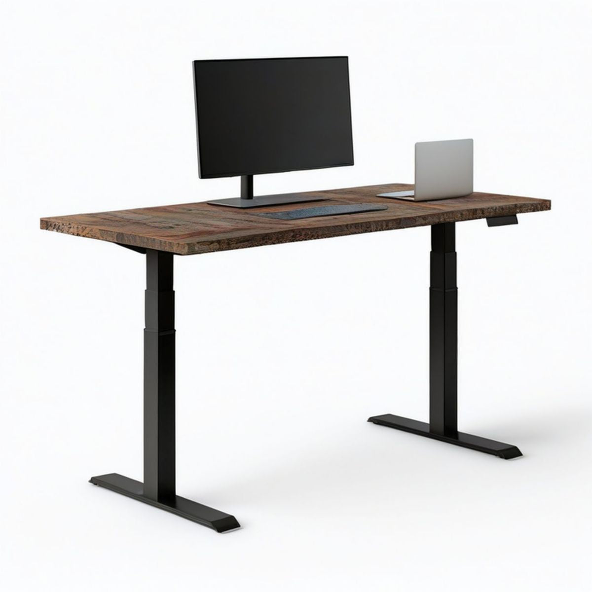 Elektrycznie regulowane biurko 140 x 60 cm, wysokość 72–118 cm, rustykalny brąz/czarny