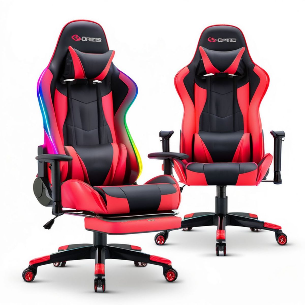 Obrotowy fotel gamingowy RGB z ekoskóry PU czarno-czerwony 68 x 68 x 125-135 cm