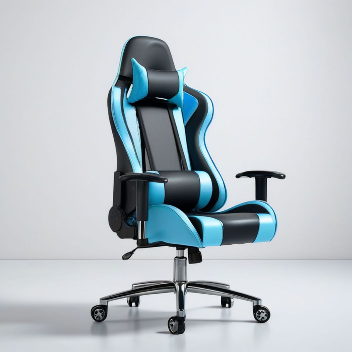 Fotel gamingowy obrotowy z regulacją wysokości 65 x 65 x 125–135 cm, czarno-turkusowy